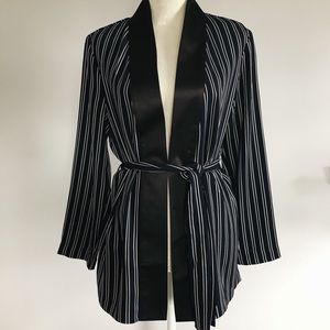 Zara Striped Kimono with Tuxedo Collar and Belt